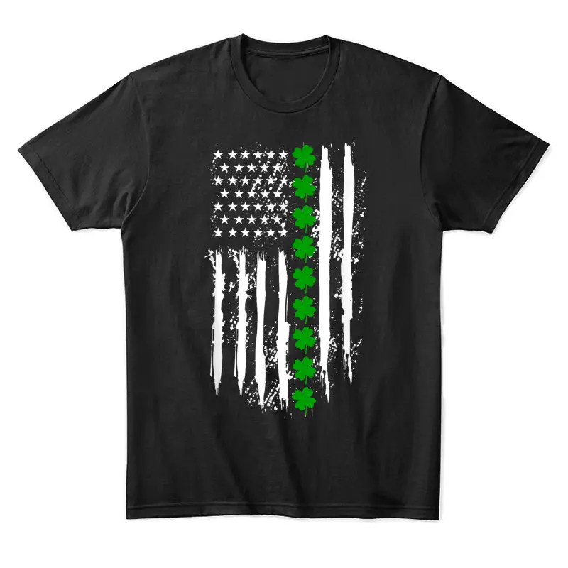 St Patricks Day Green Clover Us American Flag Patriotic Love Unisex Staple T-Shirt