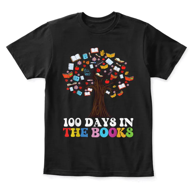 100 Days In The Books Reading Teacher 100Th Day Of School. Youth Staple T-Shirt