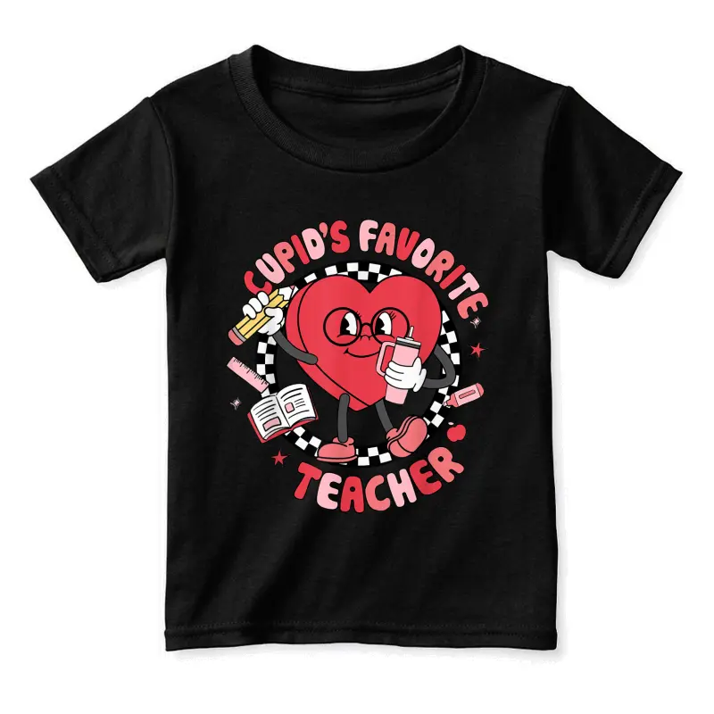 Cupid's Favorite Teacher Cute Heart Valentines Day Women Kid Toddler Staple T-Shirt