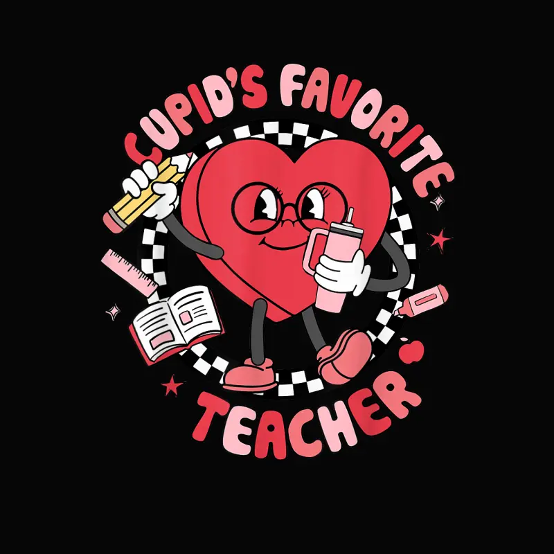 Cupid's Favorite Teacher Cute Heart Valentines Day Women Kid Toddler Staple T-Shirt