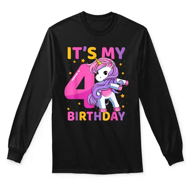 4 Years Old Unicorn Flossing 4Th Birthday Party Girls Kids Unisex Long Sleeve T-Shirt