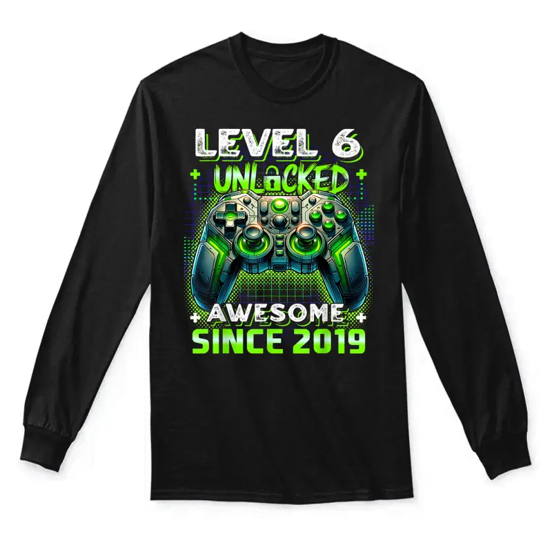 6Th Birthday Boy Level 6 Gamer 6 Year Video Game Party Unisex Long Sleeve T-Shirt