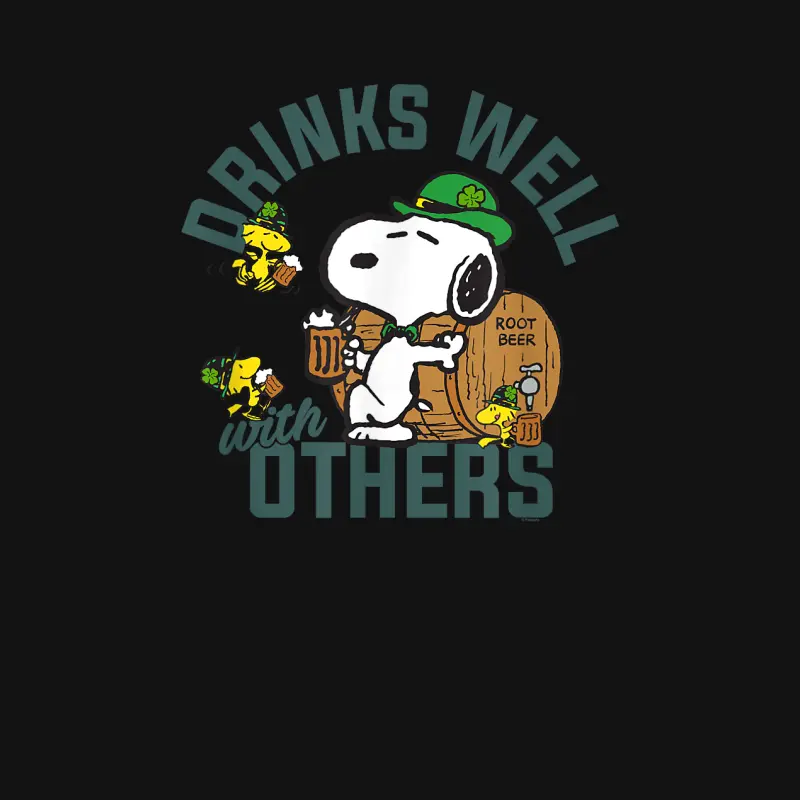 Peanuts St Patrick's Day Drinks Well With Others Youth Staple T-Shirt