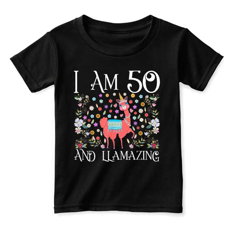 I Am 50 Years Old And Llamazing Llama Happy 50Th Birthday Toddler Staple T-Shirt