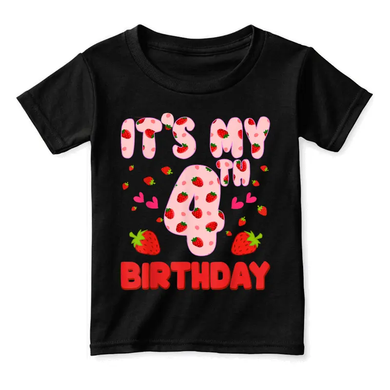 Kids 4 Year Old Strawberry Birthday Girl Sweet Fruit 4Th Toddler Staple T-Shirt