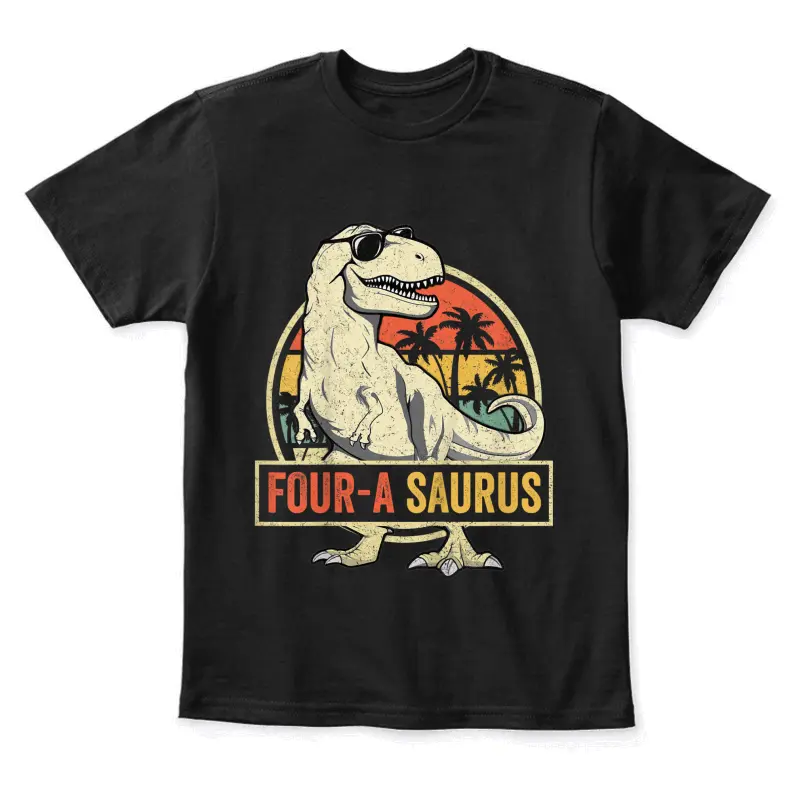 Four A Saurus Birthday T Rex 4 Year Old Dino 4Th Dinosaur Youth Staple T-Shirt