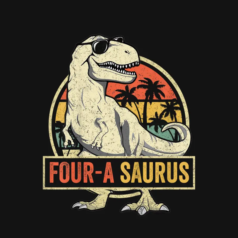 Four A Saurus Birthday T Rex 4 Year Old Dino 4Th Dinosaur Youth Staple T-Shirt