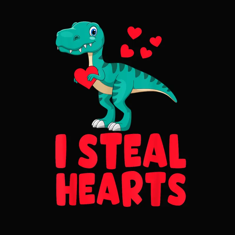 Valentines Day Shirt Kids Dino Valentines Boy I Steal Hearts Toddler Staple T-Shirt