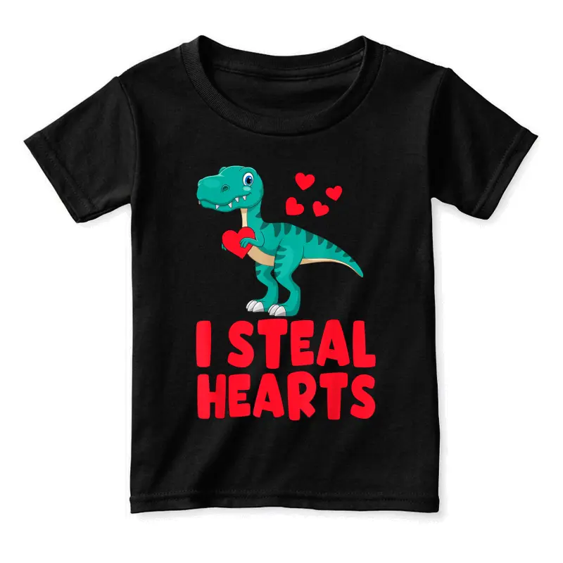 Valentines Day Shirt Kids Dino Valentines Boy I Steal Hearts Toddler Staple T-Shirt