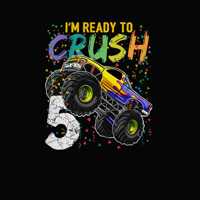 I'm Ready To Crush 5 Monster Truck 5Th Birthday Boys Toddler Staple T-Shirt
