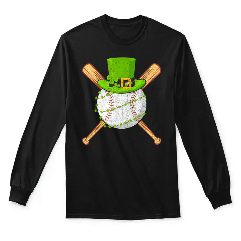 St Patricks Day Shamrock Baseball Leprechaun Men Boys Kids Unisex Long Sleeve T-Shirt