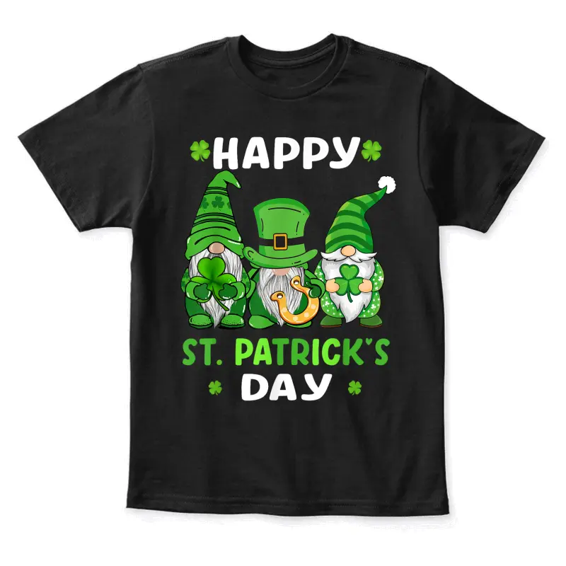 Happy St Patricks Day Gnomes Shamrock Lucky Boys Girls Women Youth Staple T-Shirt