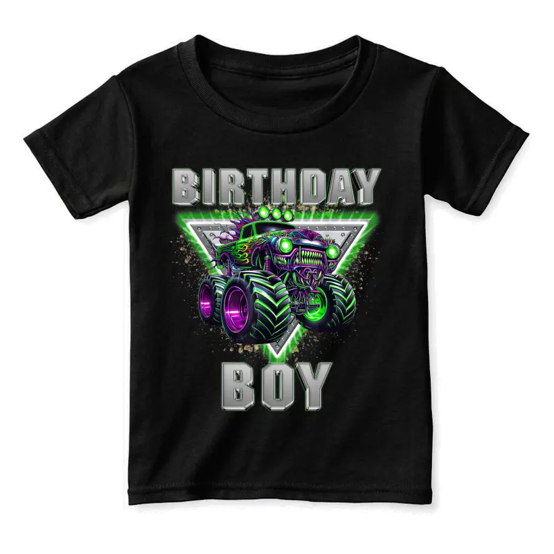 Birthday Boy Monster Truck Are My Jam Bday Party Kids Boys Toddler Staple T-Shirt