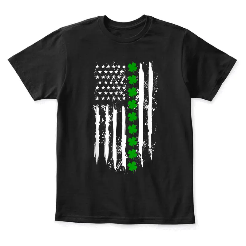 St Patricks Day Green Clover Us American Flag Patriotic Love Youth Staple T-Shirt
