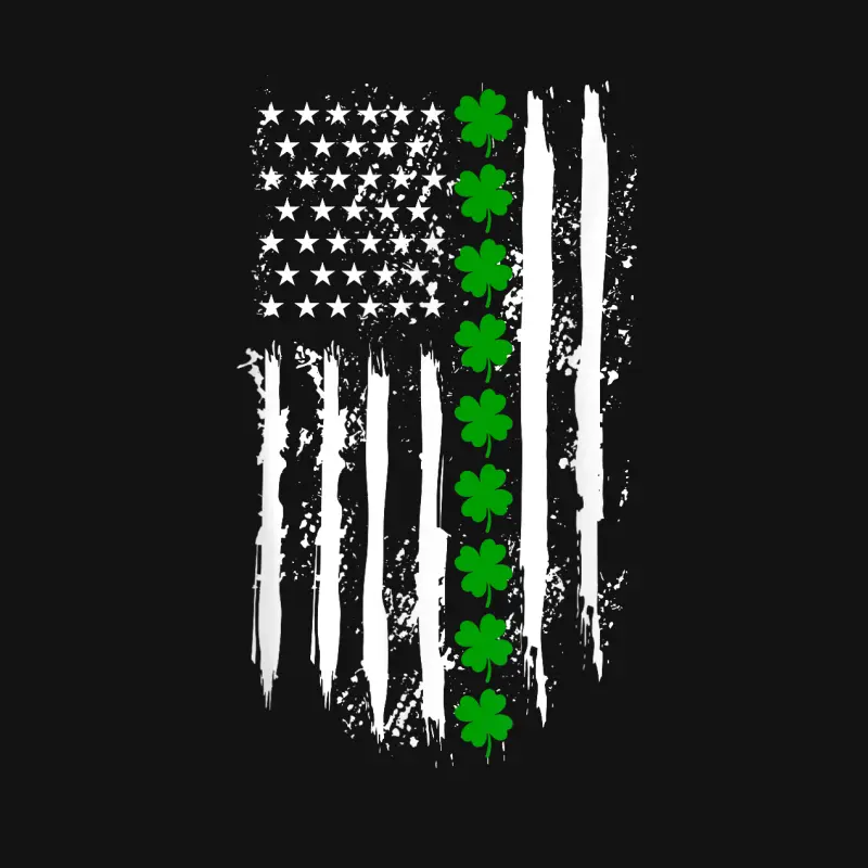 St Patricks Day Green Clover Us American Flag Patriotic Love Youth Staple T-Shirt