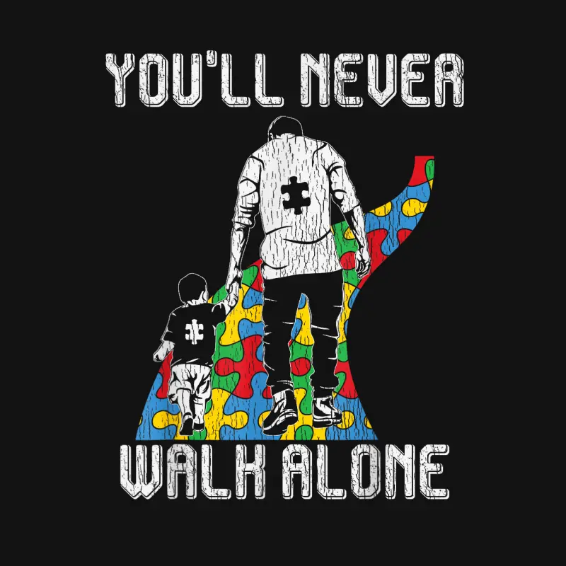 Vintage Father Son Family Autistic Kids Autism Awareness Dad Youth Staple T-Shirt