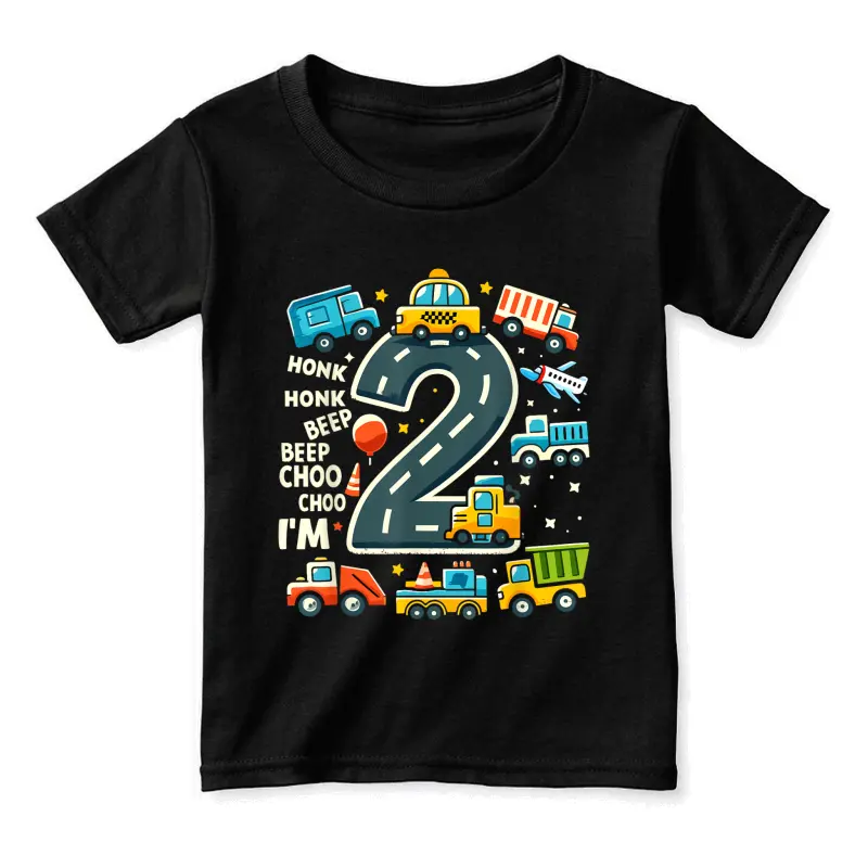 2 Year Old Birthday Boy Truck Car Transportation Toddler Staple T-Shirt