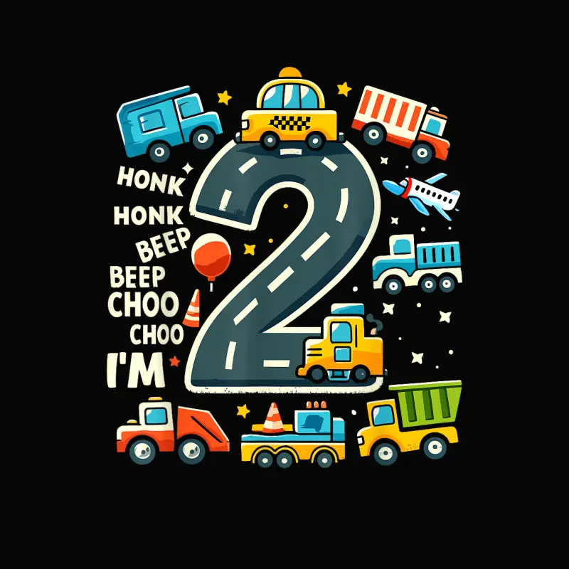2 Year Old Birthday Boy Truck Car Transportation Toddler Staple T-Shirt