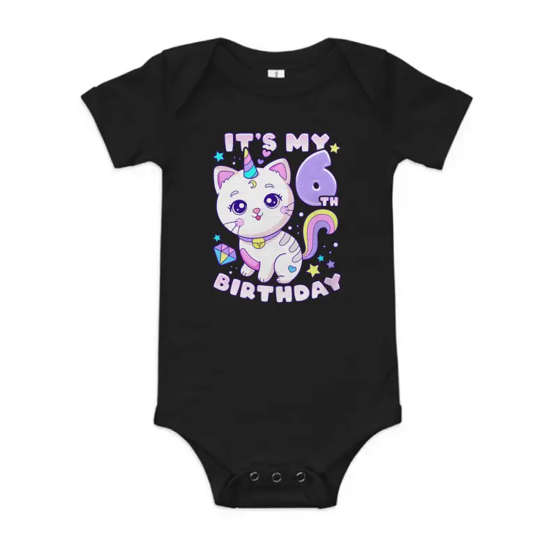 Birthday Girl 6 Years Old Cat Unicorn 6Th Birthday Baby Onesie