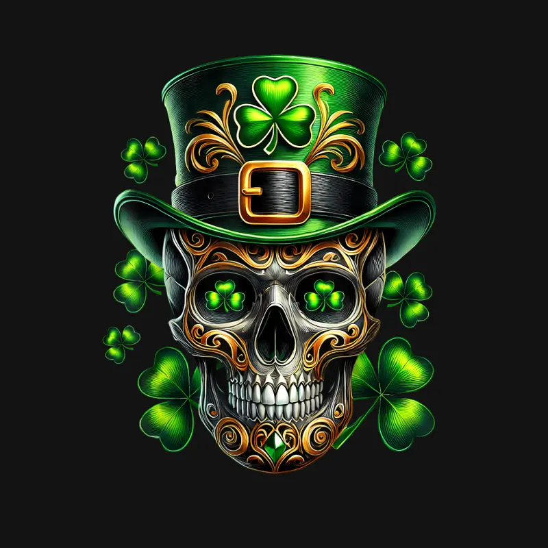 Men Irish Skull Shamrock Leprechaun Ireland St Patricks Day Unisex Long Sleeve T-Shirt