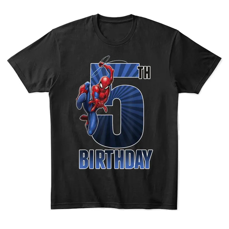 Marvel Spider-Man Swinging 5Th Birthday Graphic Unisex Staple T-Shirt