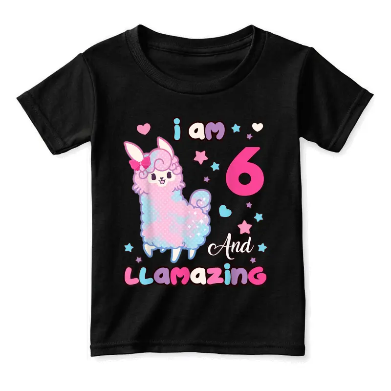 I Am Six 6 Years Old 6Th Birthday Girl Llamazing Llama Toddler Staple T-Shirt
