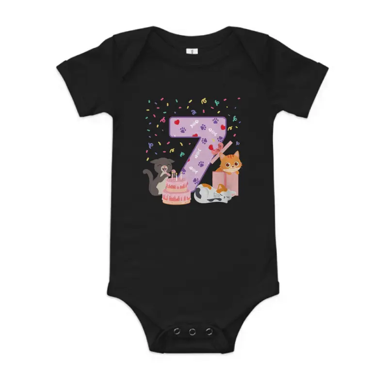 7Th Birthday Girl Cute Cat Outfit 7 Years Old Bday Party Baby Onesie