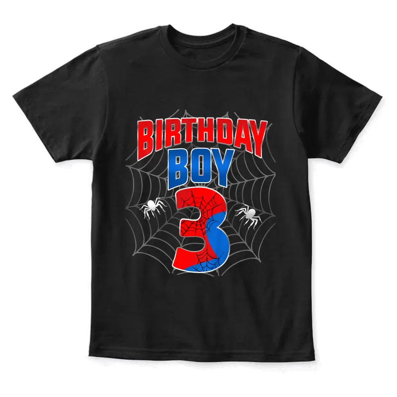 Kids Spider Web Three 3 Years Old It's My 3Rd Birthday Boy Youth Staple T-Shirt