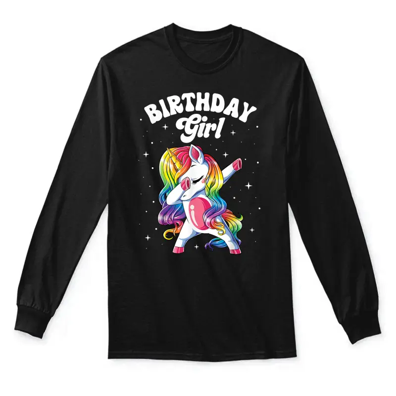 Unicorn Dabbing Birthday Girl Kids Rainbow Dab Dance Squad Unisex Long Sleeve T-Shirt