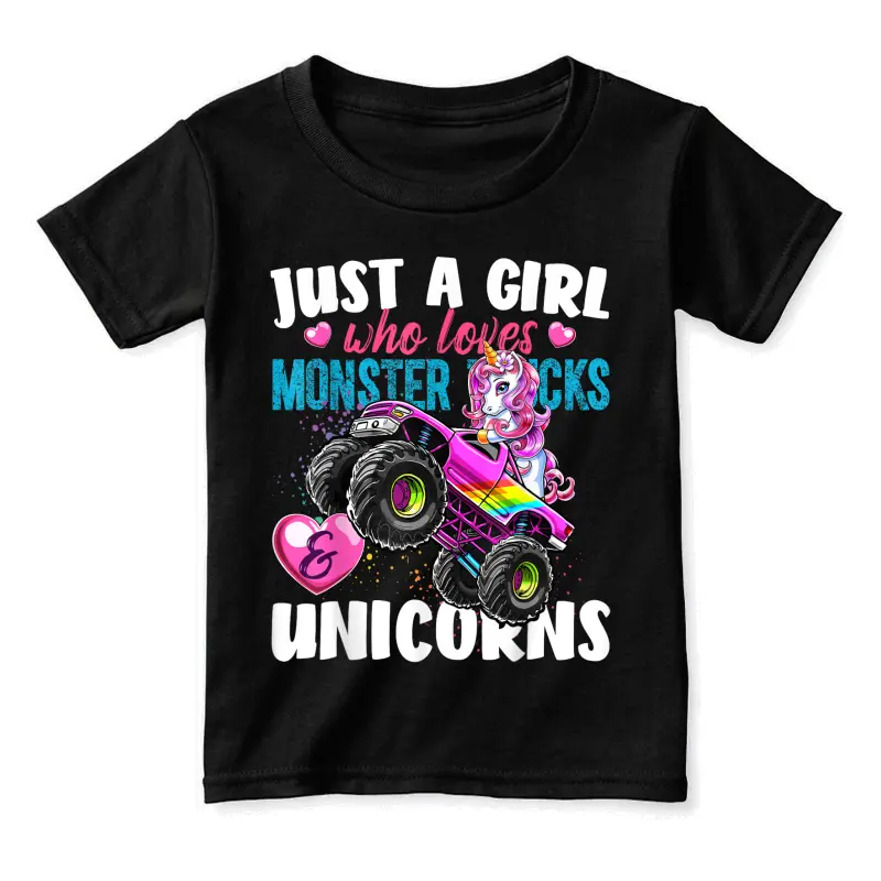 Just A Girl Who Loves Monster Trucks And Unicorns Gift Girls Toddler Staple T-Shirt