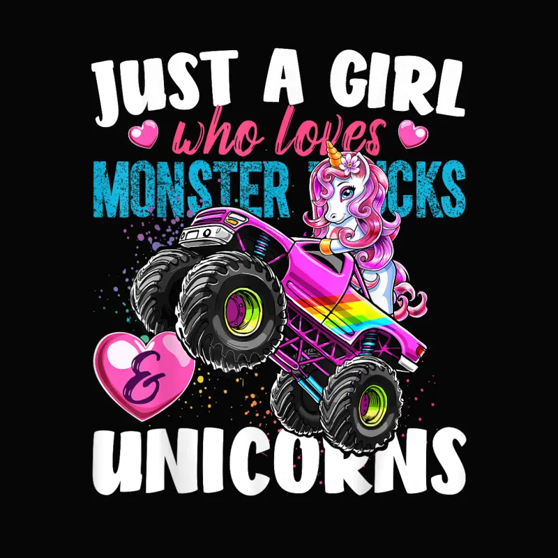 Just A Girl Who Loves Monster Trucks And Unicorns Gift Girls Toddler Staple T-Shirt