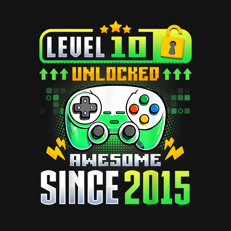 Level 10 Unlocked 10Th Birthday Boys Gamer 10 Year Old Gift Youth Staple T-Shirt