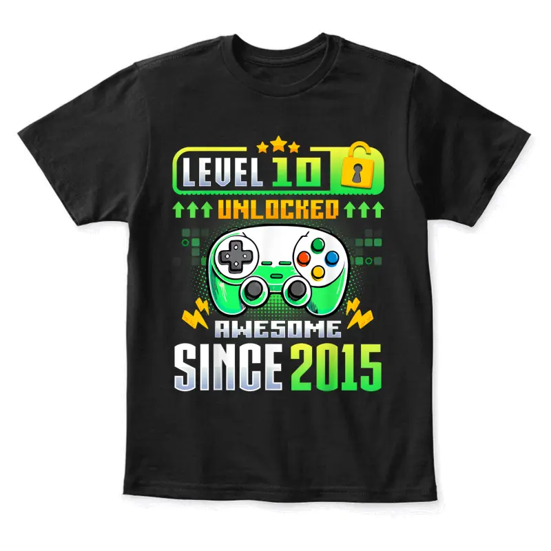 Level 10 Unlocked 10Th Birthday Boys Gamer 10 Year Old Gift Youth Staple T-Shirt
