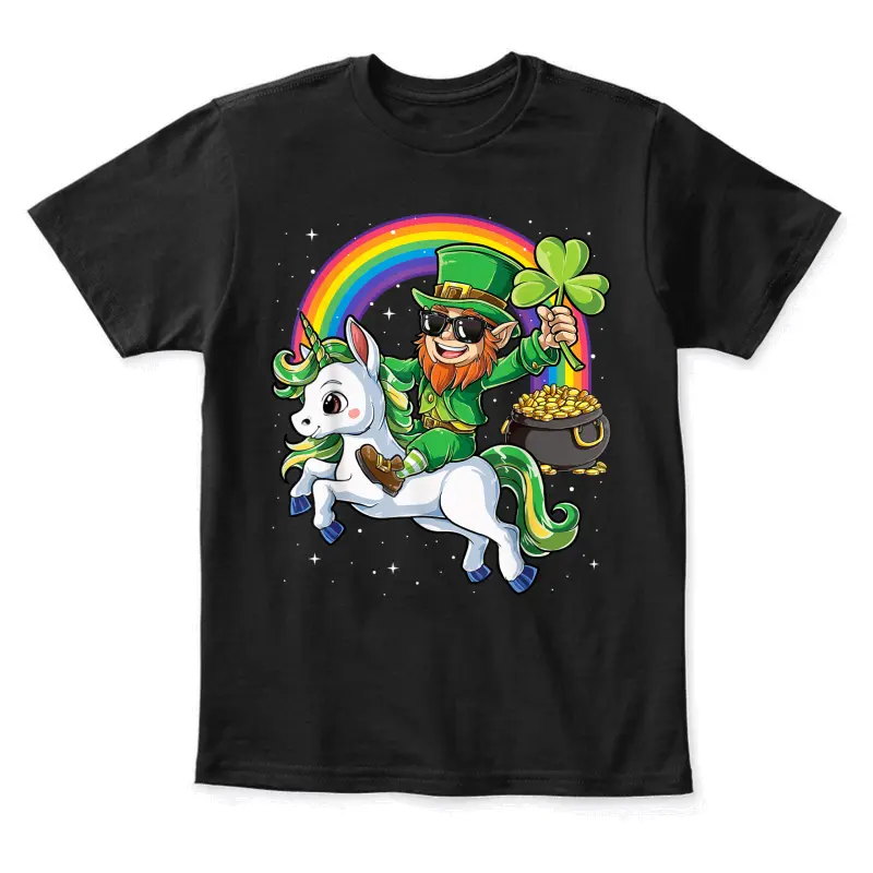 Unicorn St Patricks Day Girls Women Leprechaun Shamrock Youth Staple T-Shirt