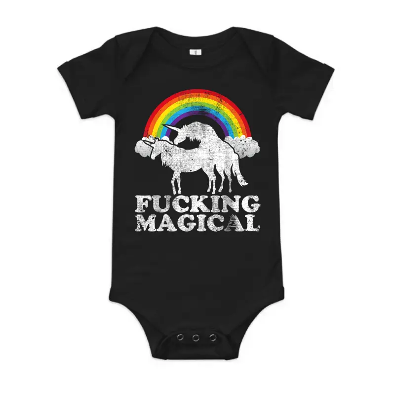Funny Unicorn Sex Fucking Magical Vintage Retro Rainbow Baby Onesie
