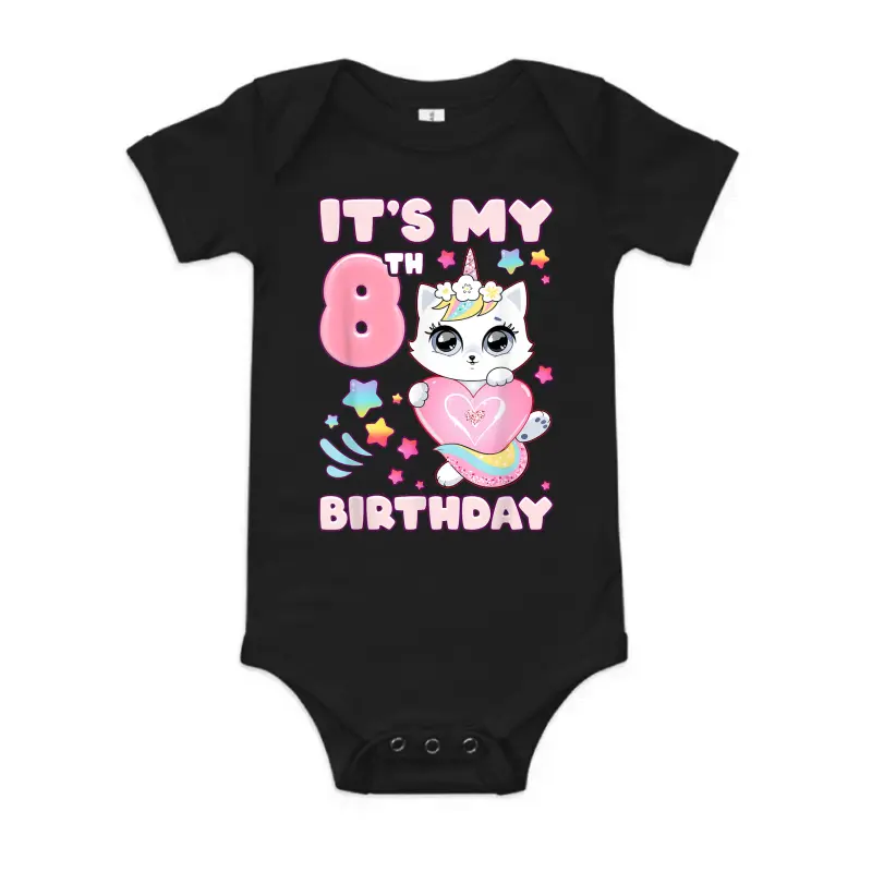 Birthday Girl 8 Years Old Cat Unicorn 8Th Birthday Baby Onesie