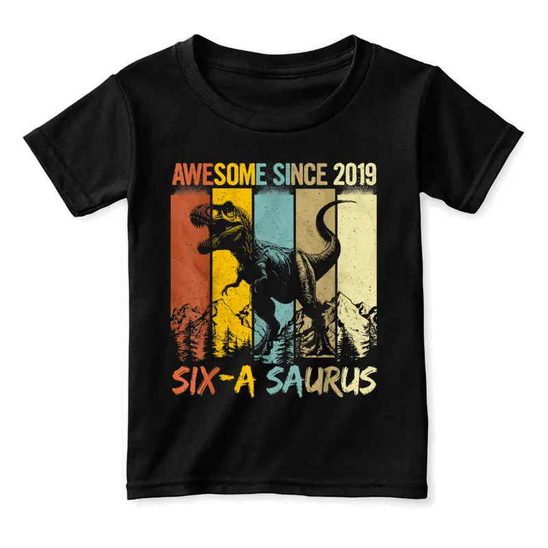 6 Year Old Dinosaur 6Th Birthday T Rex Dino Six A Saurus Toddler Staple T-Shirt