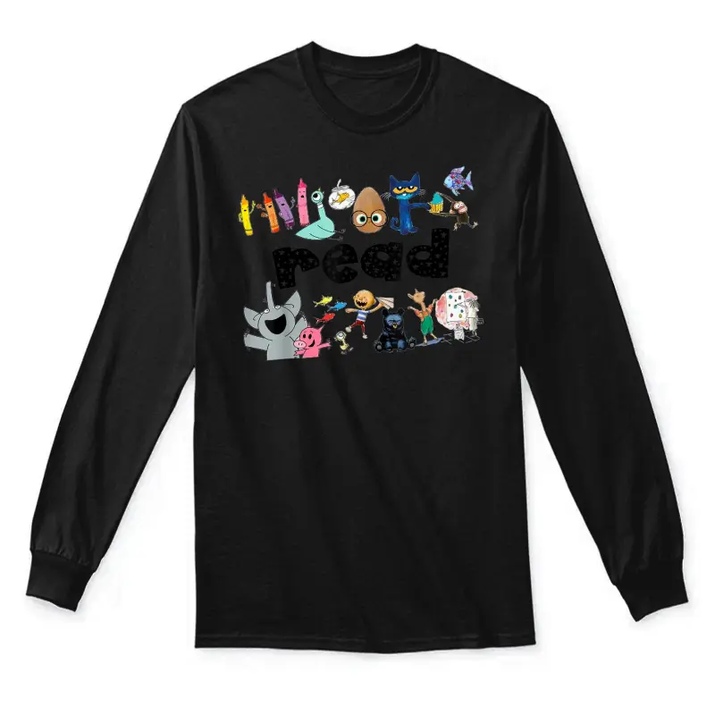 Animals Read Reading Book Library First Day Of School Kids Unisex Long Sleeve T-Shirt