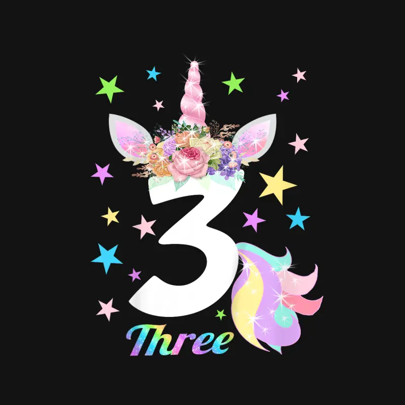 Kids Number 3 (Three) 3 Year Old Unicorn 3Rd Birthday Shirt Unisex Long Sleeve T-Shirt