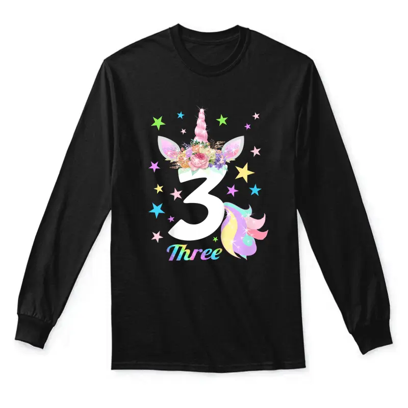 Kids Number 3 (Three) 3 Year Old Unicorn 3Rd Birthday Shirt Unisex Long Sleeve T-Shirt