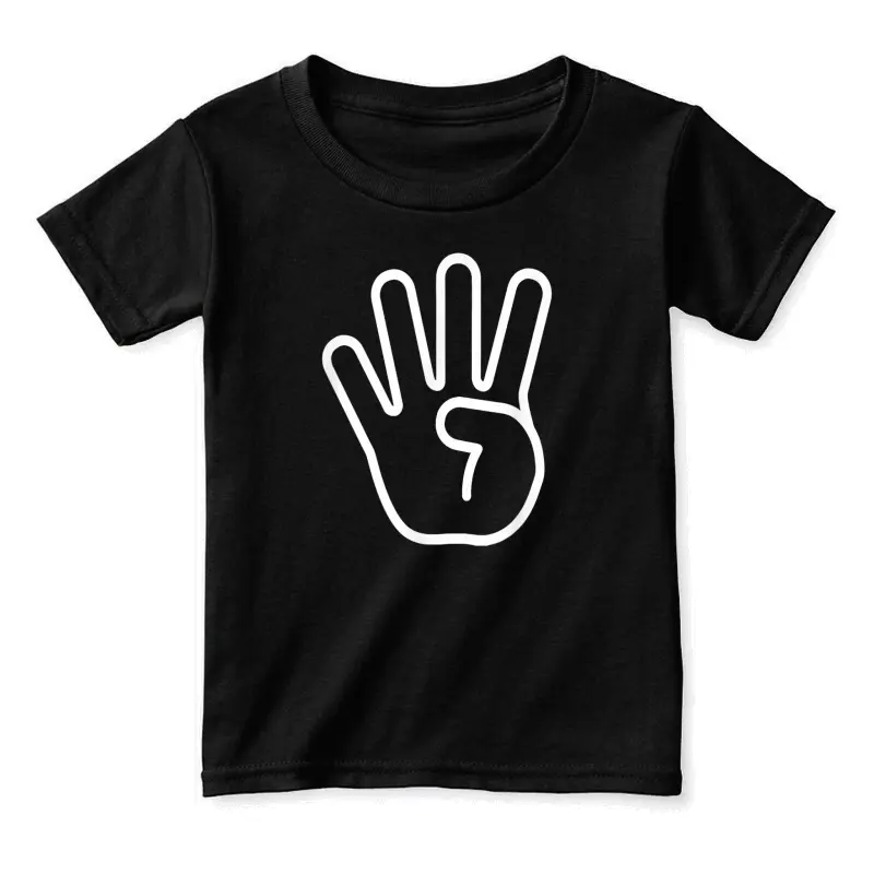 Kids 4Th Birthday Fingers Four Years Old Boys Girls Toddler Staple T-Shirt
