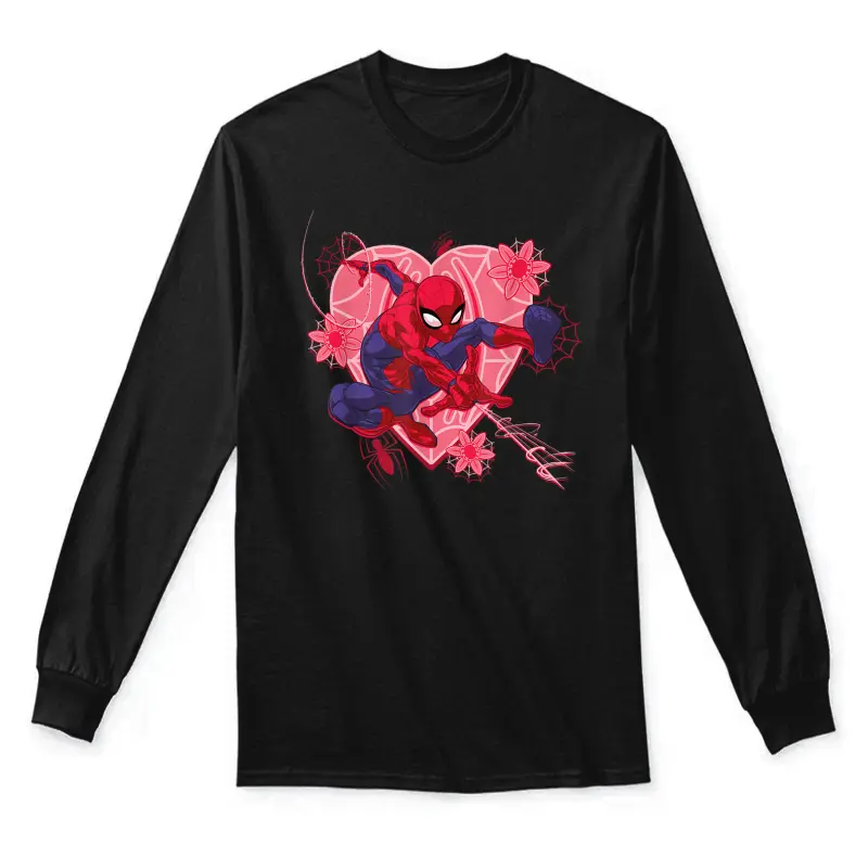 Marvel Spider-Man Hearts And Flowers Valentine's Day Unisex Long Sleeve T-Shirt