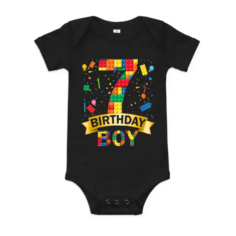 Kids 7Rd Birthday Boy 7 Year Old Building Blocks 7Th Birthday Boy Baby Onesie