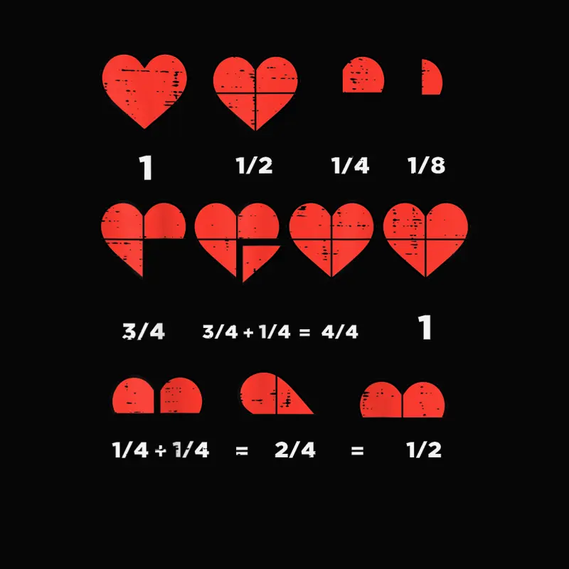 Valentines Day Fractions Heart Funny Math Teacher Men Women Toddler Staple T-Shirt