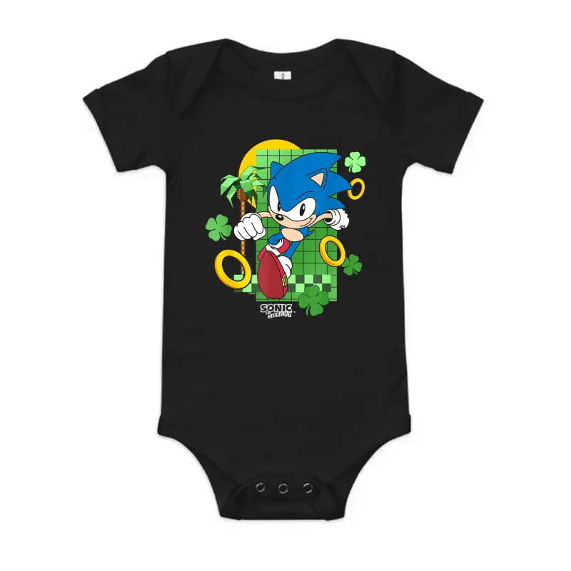 Sonic The Hedgehog St. Patrick's Day Running Through Clovers Baby Onesie