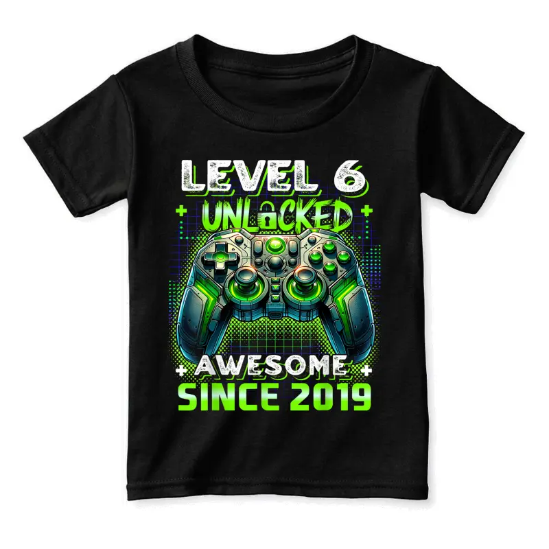 6Th Birthday Boy Level 6 Gamer 6 Year Video Game Party Toddler Staple T-Shirt
