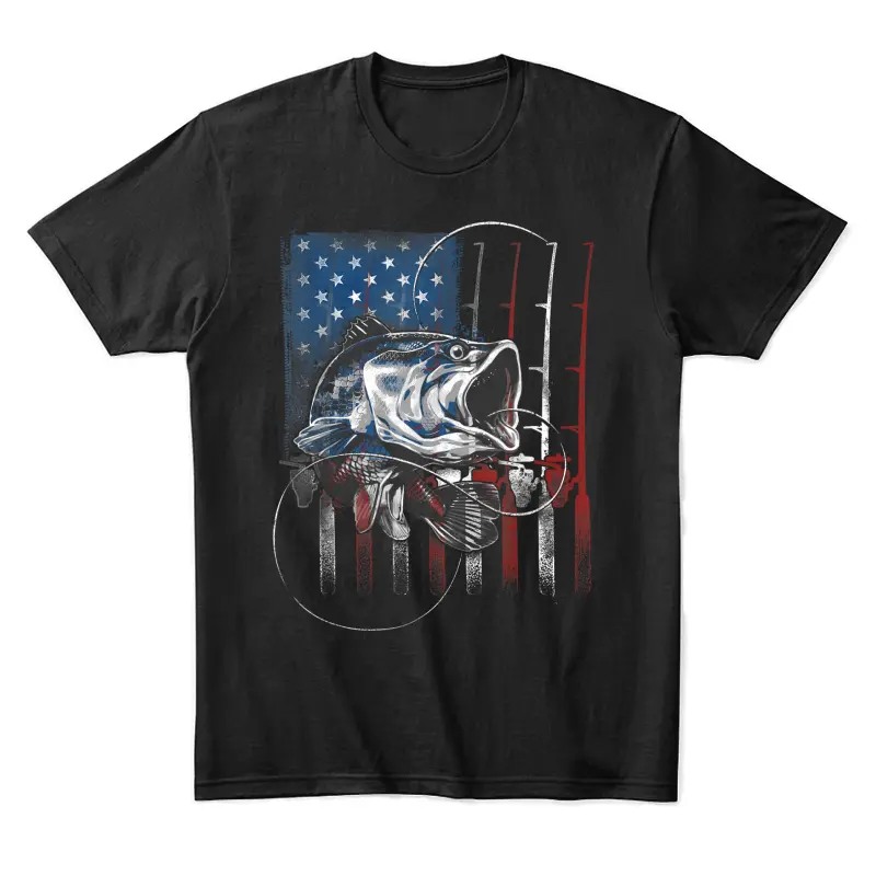 Fishing American Flag Vintage Usa Bass Fisherman Gift Unisex Staple T-Shirt