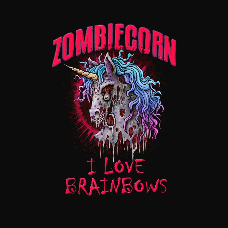 Zombie Unicorn I Love Brainbows Punk Gothic Goth Halloween Unisex Staple T-Shirt