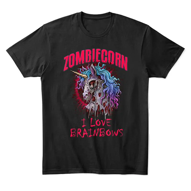 Zombie Unicorn I Love Brainbows Punk Gothic Goth Halloween Unisex Staple T-Shirt