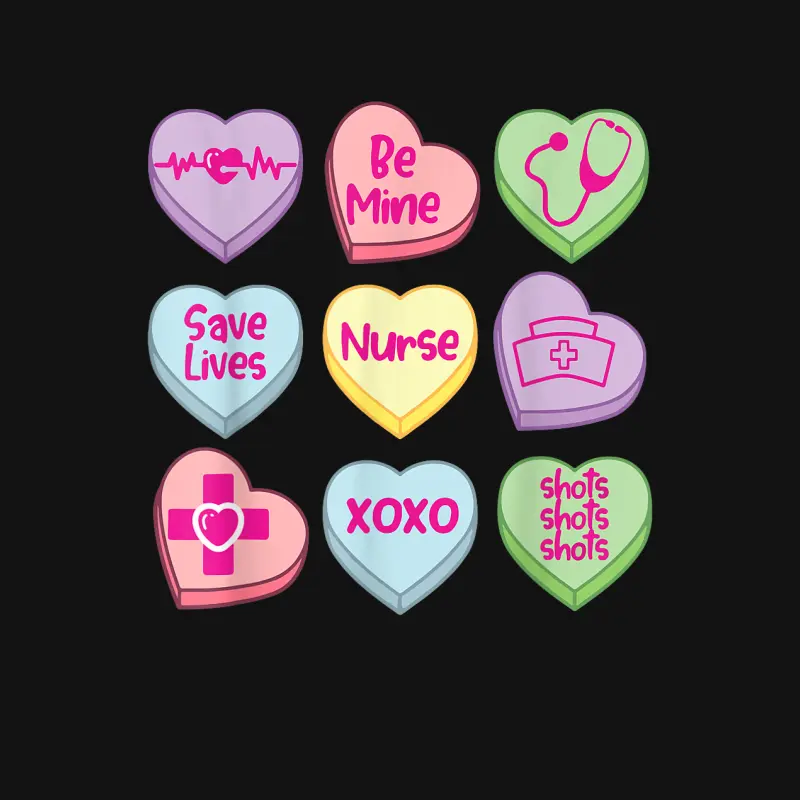 Funny Nurse Conversation Hearts Valentines Day Women Men Kid Youth Staple T-Shirt